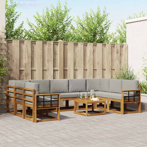 vidaXL Комплект дивани за открито 10 pcs Естествено и светло сиво