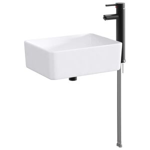 vidaXL Мивка за баня с кран и отвод Матово черно 40,5 x 30,5 x 13 см