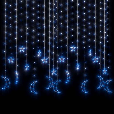 vidaXL Светеща завеса звезди и луни с дистанционно 345 LED синя