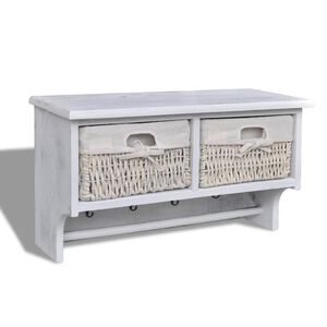 vidaXL Стенен рафт, бял, 60x23,5x33 см, дърво от пауловния