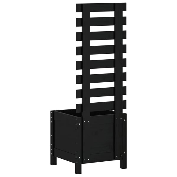 vidaXL Градинска кашпа със стойка черна 39x39,5x114 см дърво бор масив