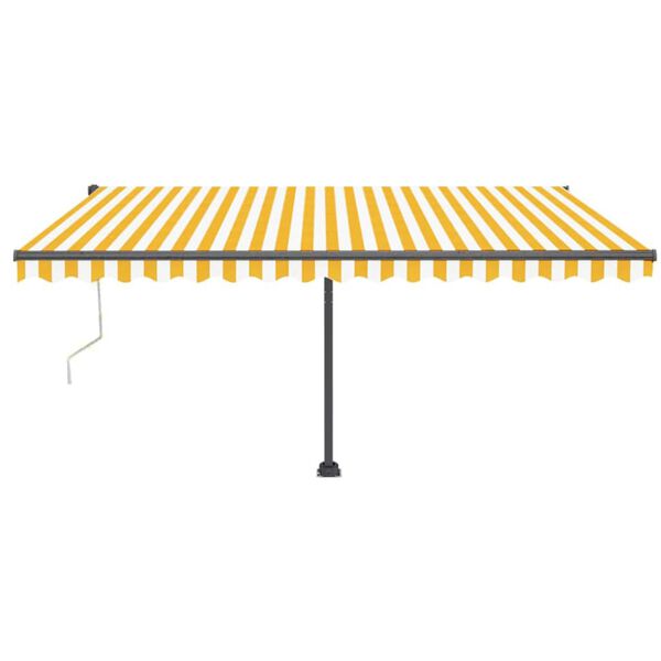 vidaXL Автоматичен сенник LED и сензор за вятър 450x350 см жълто/бяло