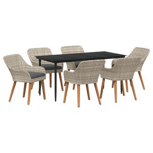 vidaXL Комплект за хранене в градината 7 pcs Светлосиво полиратан