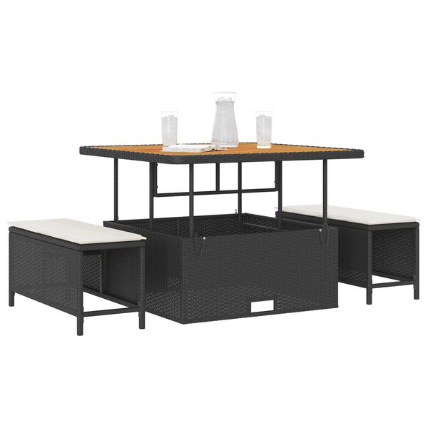 vidaXL Комплект за хранене в градината Черно Полиратан