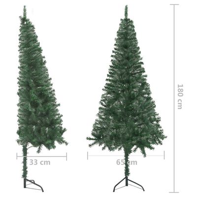 vidaXL Ъглова изкуствена коледна елха с LED и топки зелена 180 см PVC