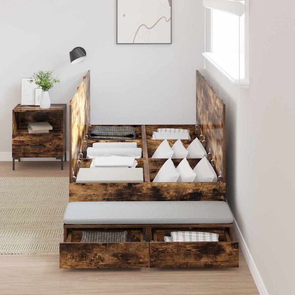 vidaXL Легло с място за съхранение Димян дъб 90 cm Инженерно дърво