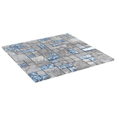 vidaXL Плочки тип мозайка, 22 бр, сиво и синьо, 30х30 см, стъкло
