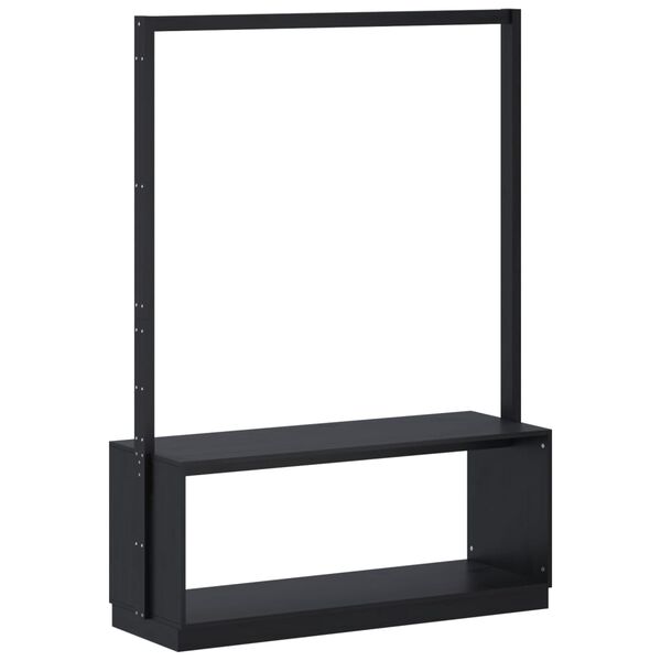 vidaXL Стойка за дрехи и рафт за обувки черна 113x40x157,5см бор масив