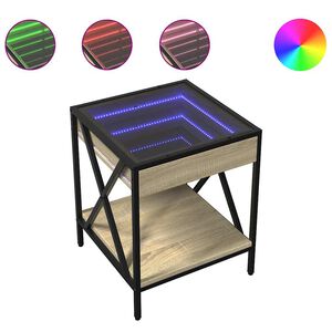 vidaXL Маса за кафе с Infinity LED, сонома дъб, 40x40x49 см