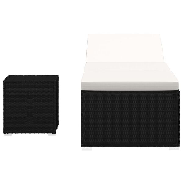 vidaXL Шезлонг с шалте и маса за чай, полиратан, кремавобял