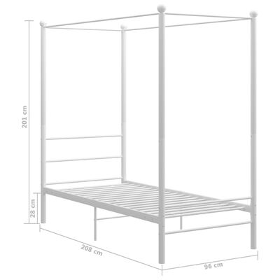vidaXL Рамка за легло с балдахин, бяла, метал, 90x200 cм