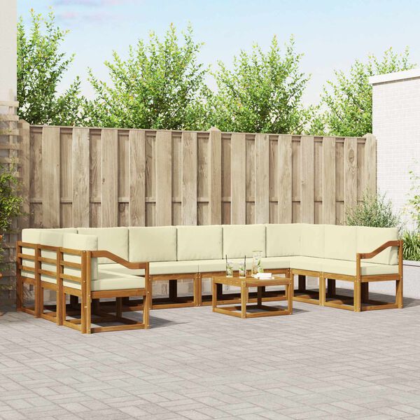 vidaXL Комплект дивани за открито 11 pcs Натурален и Крема