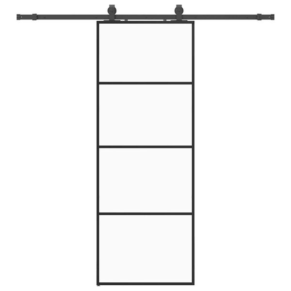vidaXL Плъзгаща се врата с обков черна 76x205 см ESG стъкло