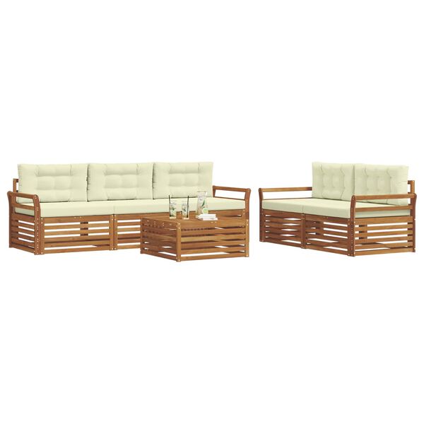 vidaXL Комплект дивани за открито 6 pcs Натурален и Крема