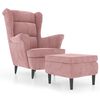 vidaXL Фотьойл Wingback с табуретка, розова, кадифе