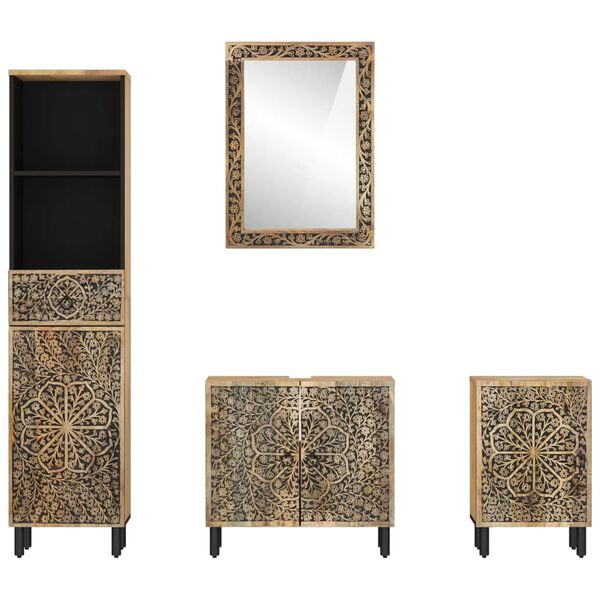 vidaXL Комплект мебели за баня, 4 части, масивна мангова дървесина