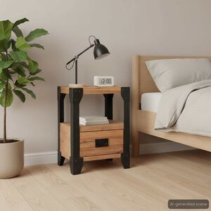 vidaXL Нощно шкафче, акациево дърво масив, стомана, 40x30x54 cм