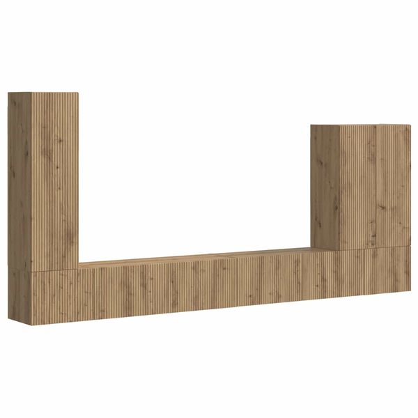 vidaXL Комплект за стена на телевизор Монтиране на стена 6 pcs Дъб