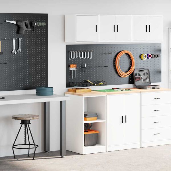 vidaXL гаражни шкафове, 2 бр, бели, инженерно дърво