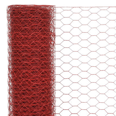 vidaXL Кокошкарска мрежа, стомана с PVC покритие, 25х1 м, червена
