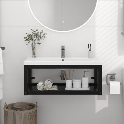 vidaXL Рамка за мивка за баня стенен монтаж черна 79x38x31 см желязо