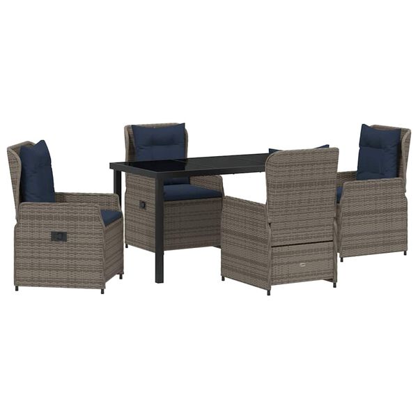 vidaXL Комплект за хранене в градината 5 pcs Сив Полиратан