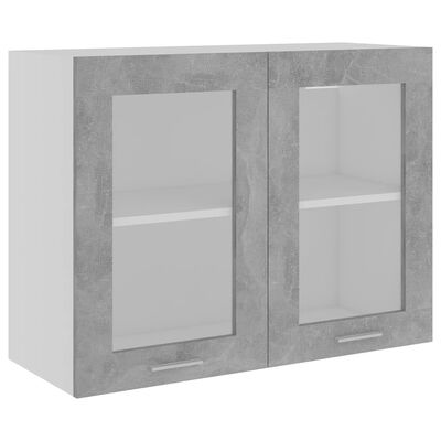 vidaXL Висящ стъклен шкаф, бетонно сив, 80x31x60 см, ПДЧ