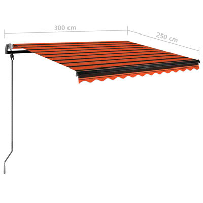 vidaXL Автоматичен сенник, LED и сензор за вятър, 300x250 см, оранжев