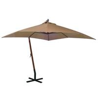 vidaXL Висящ чадър с прът, таупе, 3x3 м, чамово дърво масив