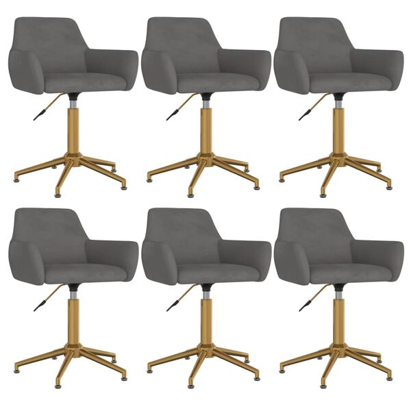 vidaXL Въртящи се трапезни столове, 6 бр, тъмносиви, кадифе