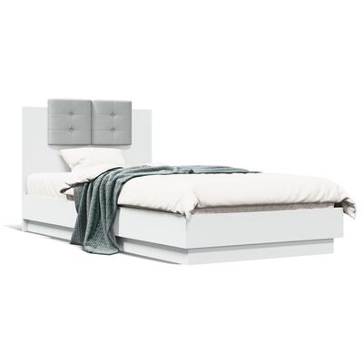 vidaXL Рамка за легло с табла, бяла, 75x190 см, инженерно дърво