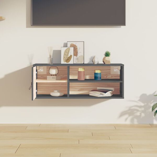 vidaXL Стенен шкаф, сив, 80x30x30 см, борово дърво масив