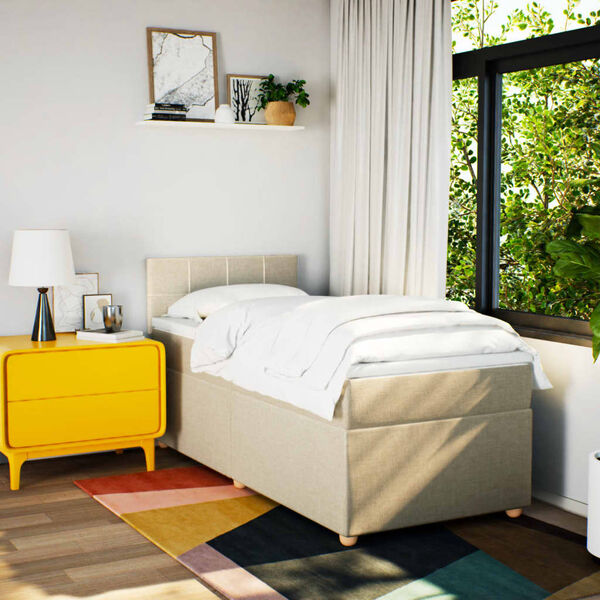 vidaXL Боксспринг легло с матрак, кремава, 90x200 см, плат