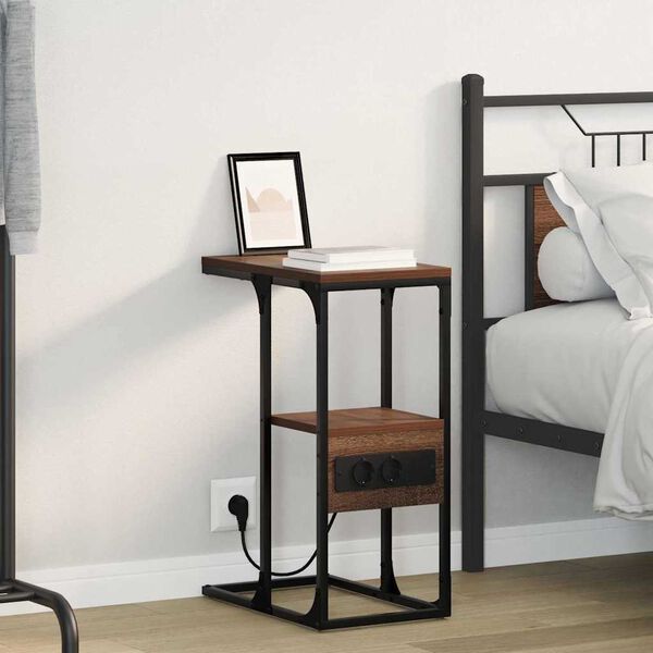 vidaXL Нощен шкаф Кафяв дъб 41.5 x 26 x 60.5 см Инженерно дърво