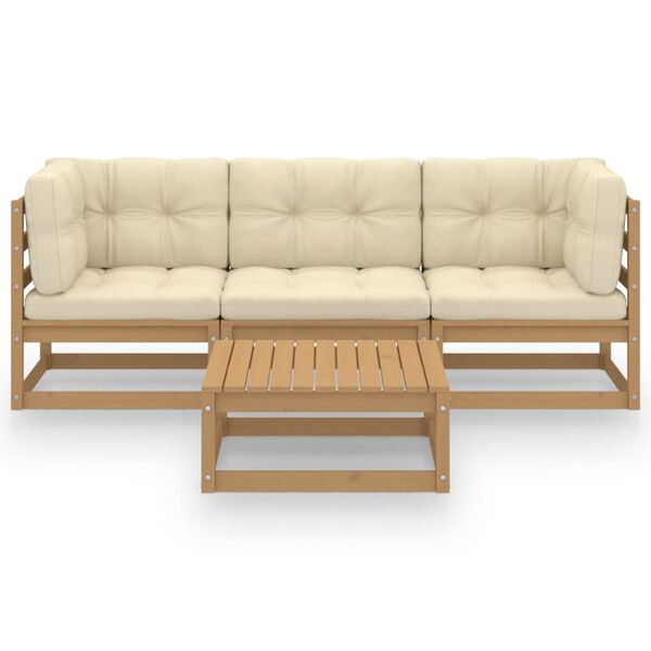 vidaXL Градински лаундж комплект, 4 части, с възглавници, бор масив