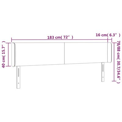 vidaXL Горна табла за легло с уши, светлосива, 183x16x78/88 см, кадифе