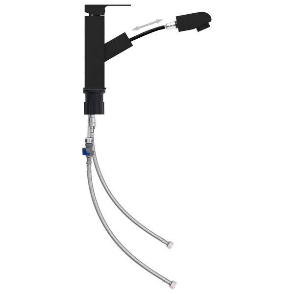 vidaXL Смесител за баня с функция за издърпване, черен, 157x172 мм