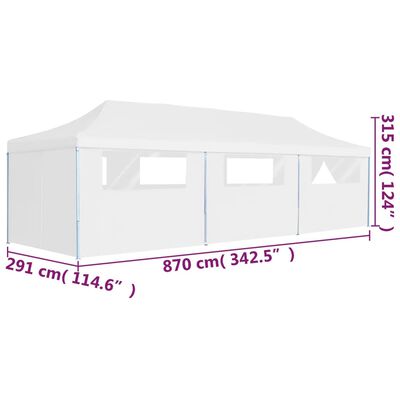 vidaXL Сгъваема шатра с 8 странични стени, 3x9 м, бяла