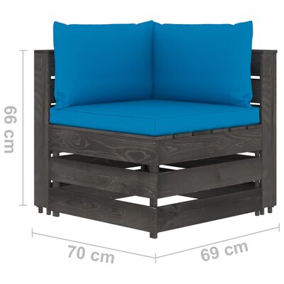 vidaXL 2-местен градински диван с възглавници, сиво импрегнирано дърво
