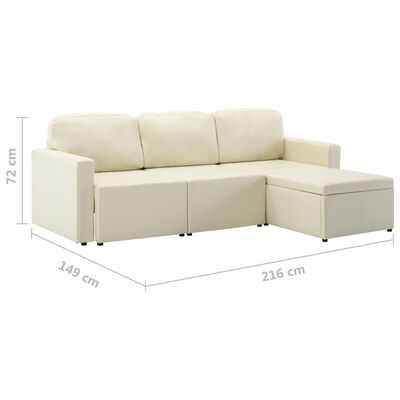 vidaXL 3-местен модулен диван легло, кремав, изкуствена кожа