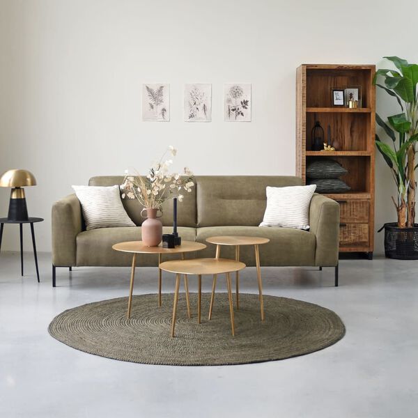 LABEL51 Килим Jute, кръгъл, 150x150 см, XL, милитъри