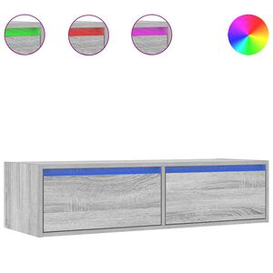 vidaXL ТВ шкаф с LED осветление, сив сонома, 100X35,5x25 см