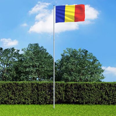 vidaXL Флаг на Румъния и алуминиев флагщок, 6 м