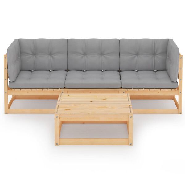 vidaXL Градински лаундж комплект, 4 части, с възглавници, бор масив