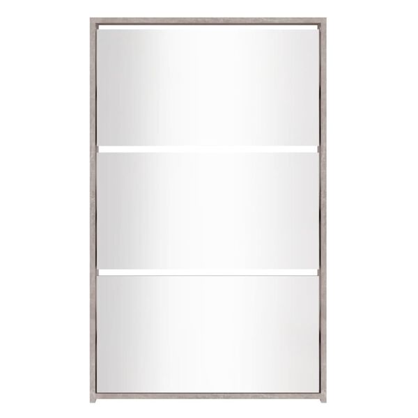 vidaXL Шкаф за обувки с огледало, 3 нива, бетонно сив, 63x17x102,5 см