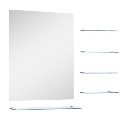 vidaXL Стенно огледало с 5 рафта, сребристо, 50x60 см