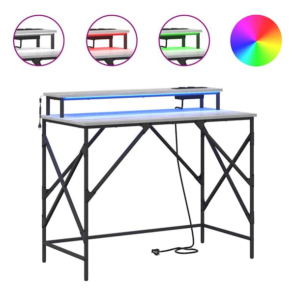 vidaXL Бюро с рафт Сив Сонома 100 x 50 x 86,5 см Инженерно дърво