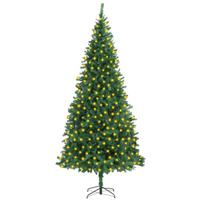 vidaXL Изкуствена коледна елха с LED, 300 см, зелена