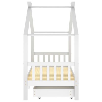 vidaXL Рамка за детско легло с чекмеджета бяла борово дърво 90x200 см