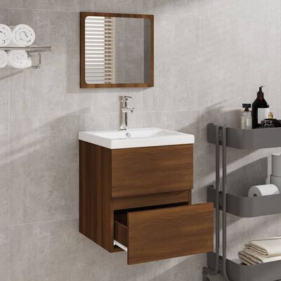 vidaXL Шкаф за баня с огледало, кафяв дъб, инженерно дърво